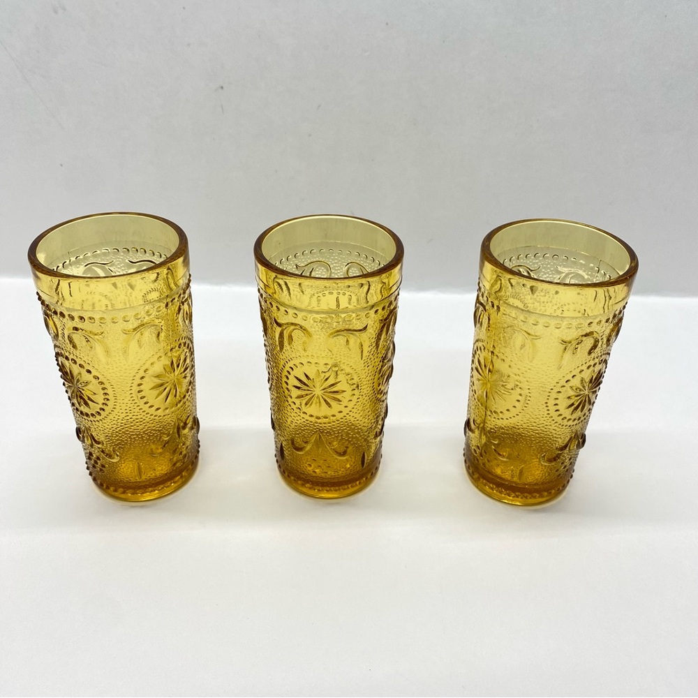 Vintage Brockway Glass American Concord Amber Juice Glasses Set of Three MCM - Picture 2 of 8